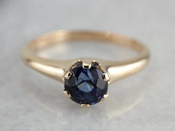 Benchmark Quality Ceylon Sapphire in Versatile Antique Gold Engagement Solitaire Ring