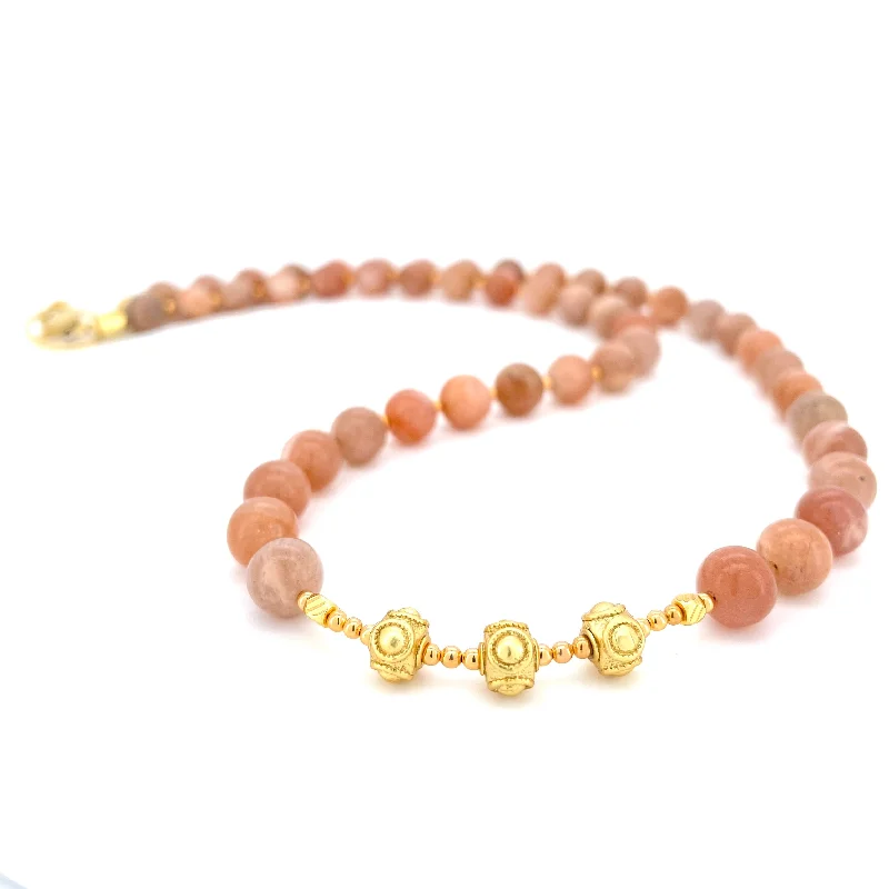 vintage necklaces for women -SHORT Sun Stone & Gold BEADED NECKLACE