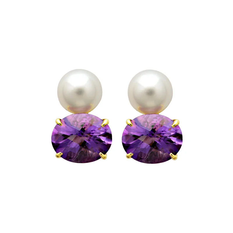 chic gold earrings for women -Earrings-Amethyst and South Sea Pearl