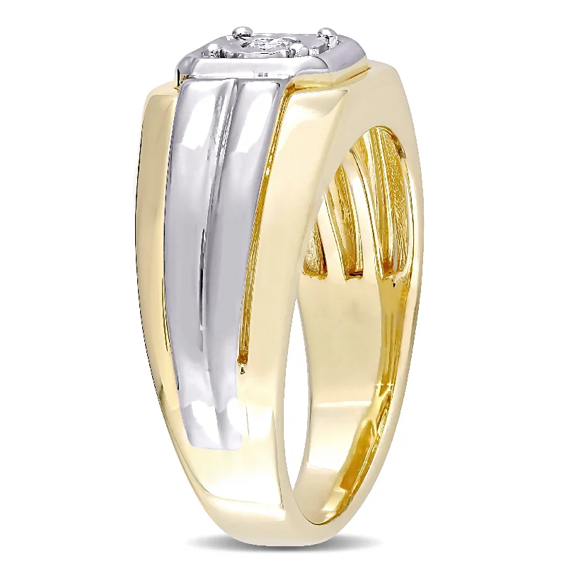 engagement rings for women -Miadora 1/10ct TDW Diamond Mens Ring in White and Yellow Silver