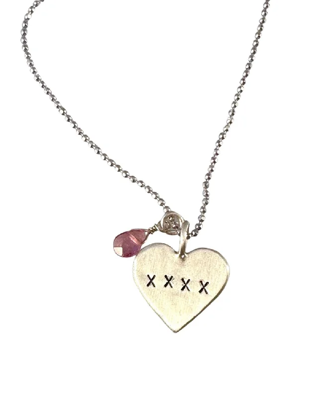 rose gold choker necklaces -Sterling Silver Heart Necklace with Pink Tourmaline