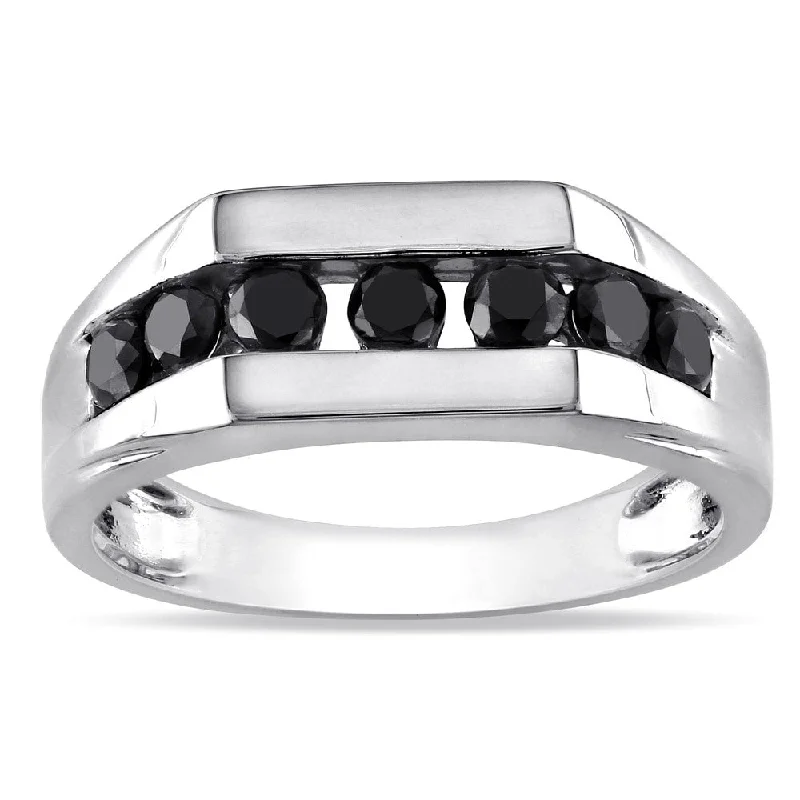 trendy rings for women -Miadora 10k White Gold 1ct TDW Black Diamond Men's Ring