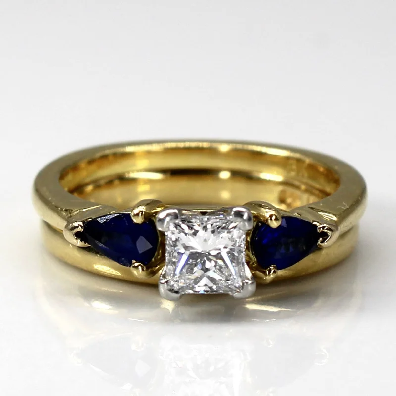 Three Stone Diamond & Sapphire Gold Ring | 0.45ct | SZ 4.5 |