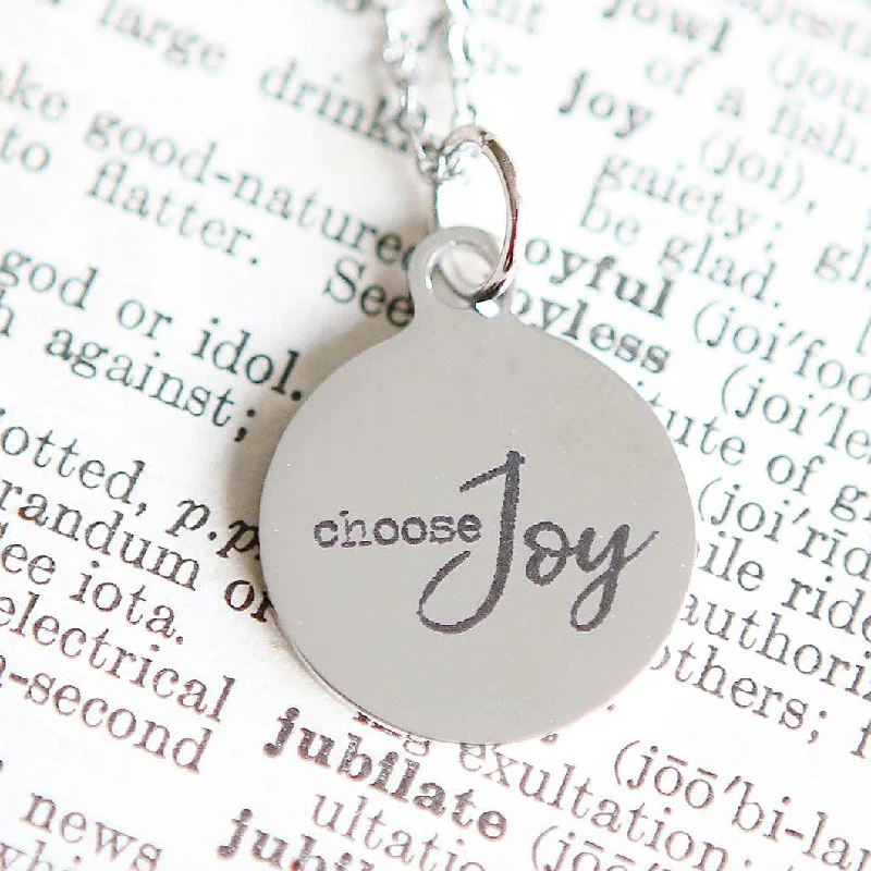 luxury crystal necklaces for women -Choose Joy - Engraved Gold Necklace