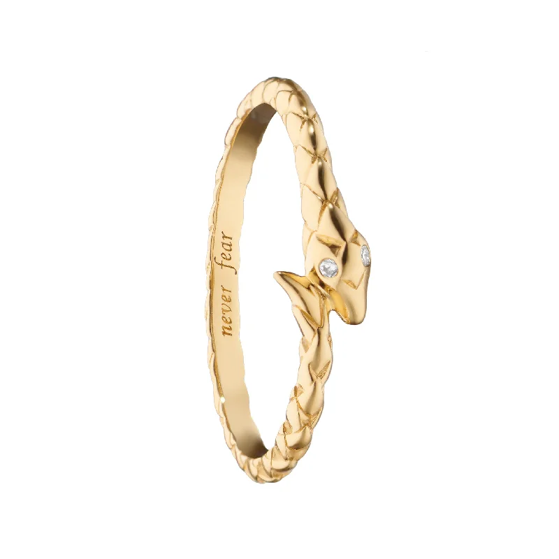 gold rings for women -"Never Fear" Snake Poesy Slim 18K Gold Stackable Ring