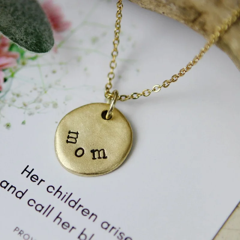 gemstone layered necklaces -Mom - Hand Stamped Gold Scripture Necklace