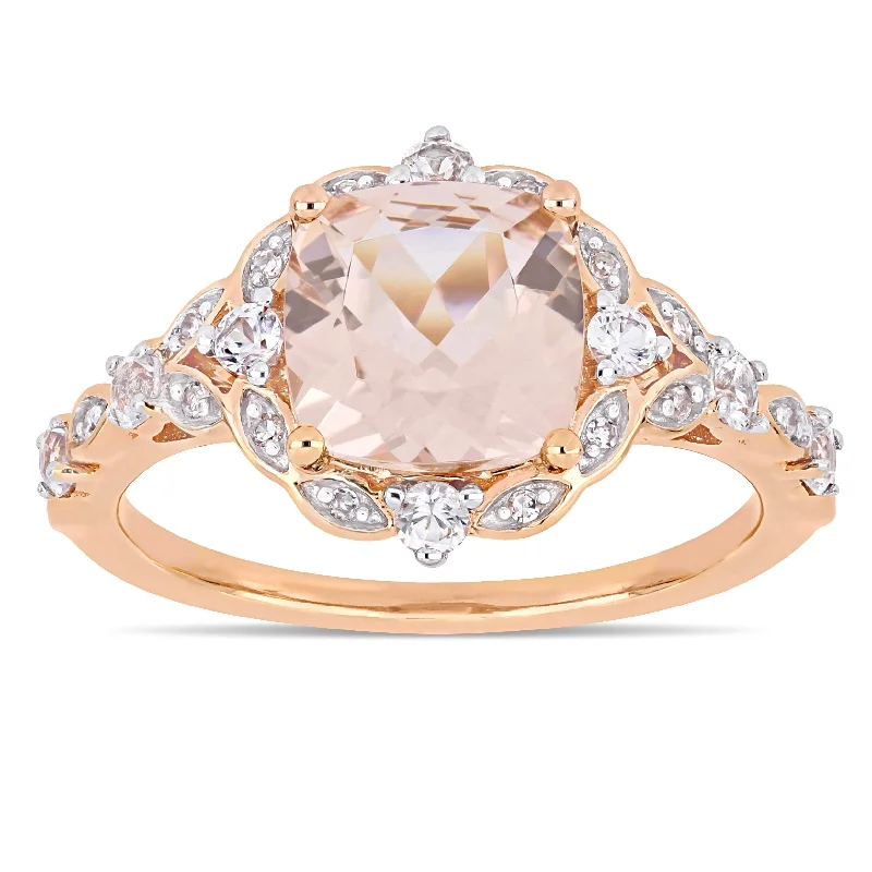 oval rings for women -Miadora 14k Rose Gold Morganite White Sapphire & Diamond Vintage Ring