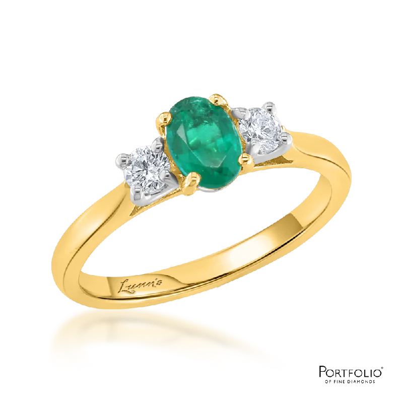 Three Stone 0.48ct Emerald Yellow Gold Ring