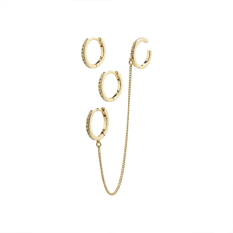 sparkling earrings for women -Blossom Gold Plated Crystal Hoop & Cuff Earring Set