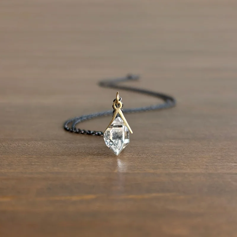 infinity pendant necklaces -Little Black & Gold Sticks & Stones Herkimer Necklace