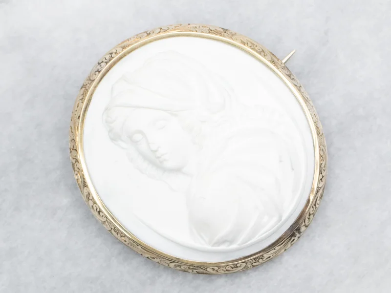 simple brooches for women -Vintage White Cameo Brooch