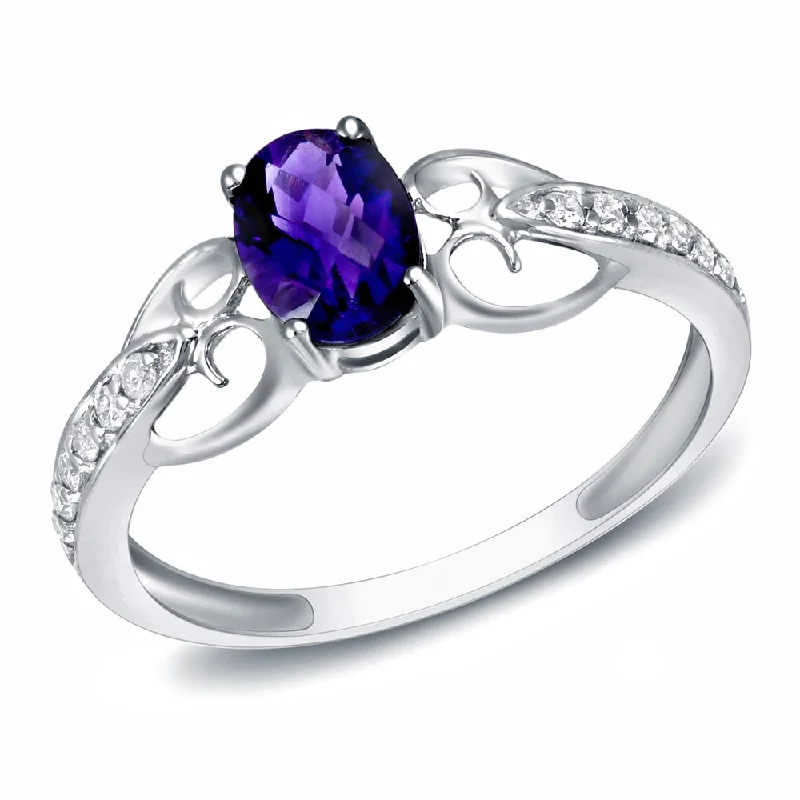 stackable rings for women -Auriya 14k White Gold 3/20ct TDW Amethyst and Diamond Fashion Ring (H-I, SI1-SI2)