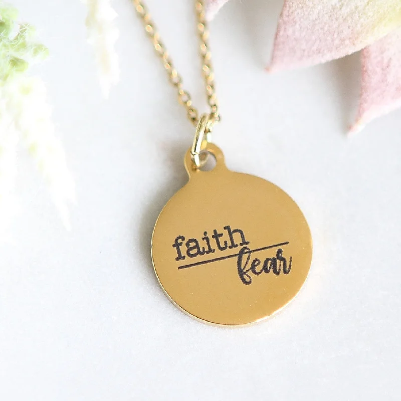 heart-shaped necklaces for women -Faith Over Fear - Engraved Gold Necklace