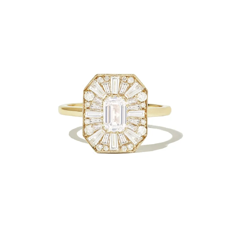 gold wedding bands for women -Emerald Cut Ballerina Diamond Mosaic Ring