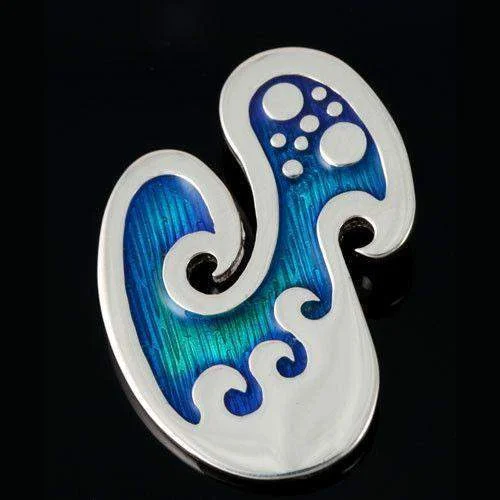 silk brooches for women -Seascape Wavy Silver And Enamel Brooch - SSB06