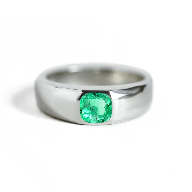 art deco rings for women -Cushion Emerald Signet Ring