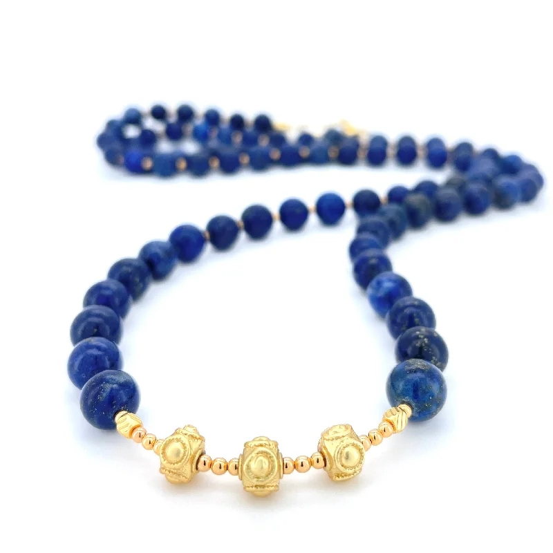 layered gold necklaces for women -LONG Lapis Lazuli & Gold BEADED NECKLACE