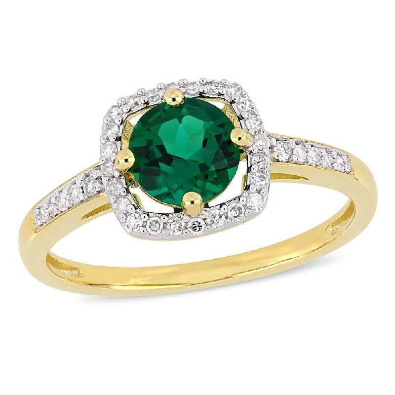 gold wedding bands for women -Miadora 10k Yellow Gold Created Emerald and 1/7ct TDW Diamond Floating Square Halo Ring