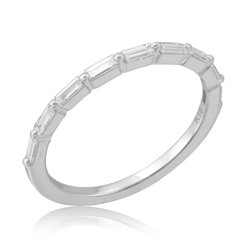 custom rings for women -Joelle Diamond 1/2 Way Around Baguette Band for Her 18K White Gold 1/3 Cttw. Ring Size 6.5