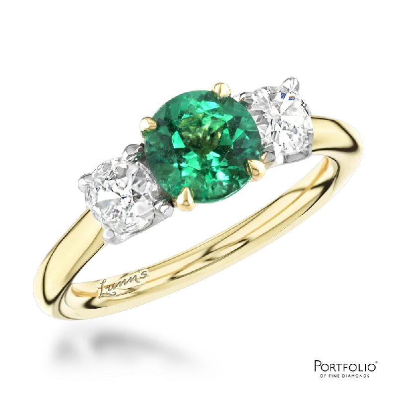 Three Stone 0.90ct Emerald Yellow Gold/Platinum Ring