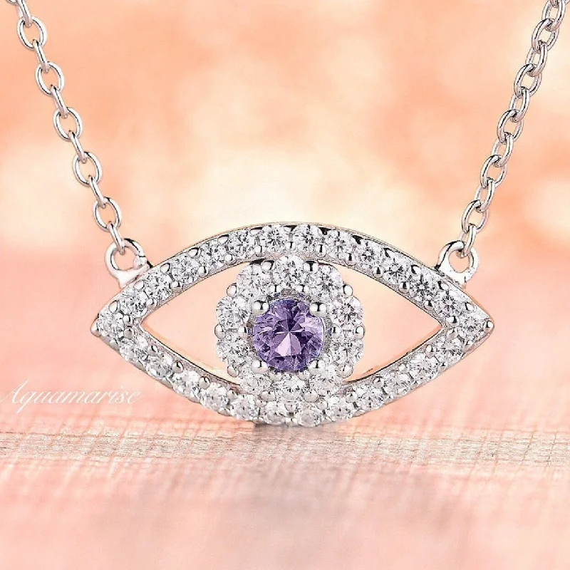 trendy necklaces for women -Evil Eye Tanzanite Necklace- Sterling Silver