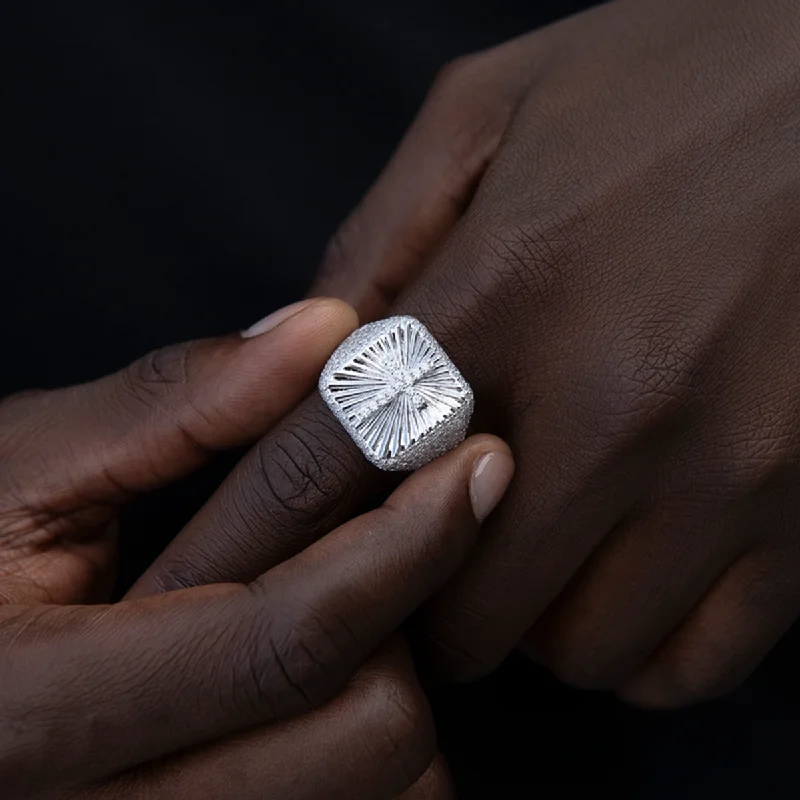 emerald rings for women -Textured Cross Signet Ring in White Gold Vermeil