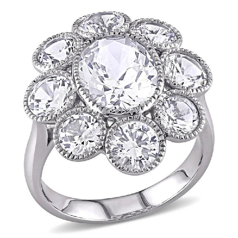 eternity diamond rings for women -Miadora 10k White Gold Created White Sapphire Flower Cocktail Ring