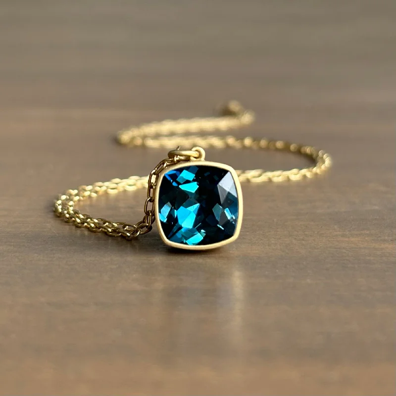 crystal necklaces for women -London Blue Topaz Cushion Pendant