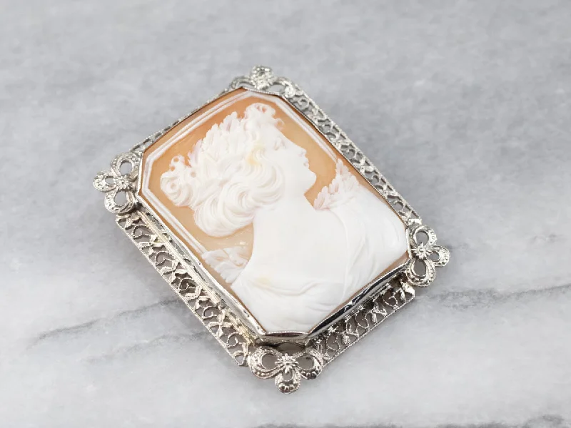 metal brooches for women -Beautiful Large Floral Cameo Brooch