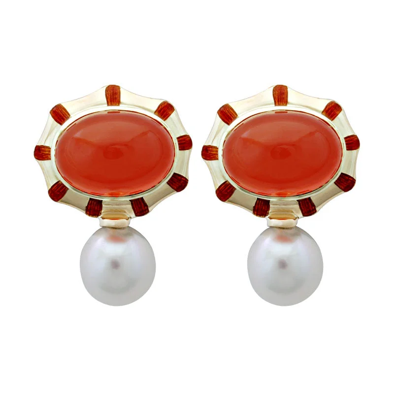 emerald earrings for women -Earrings-Cornelian and Pearl (Enamel)