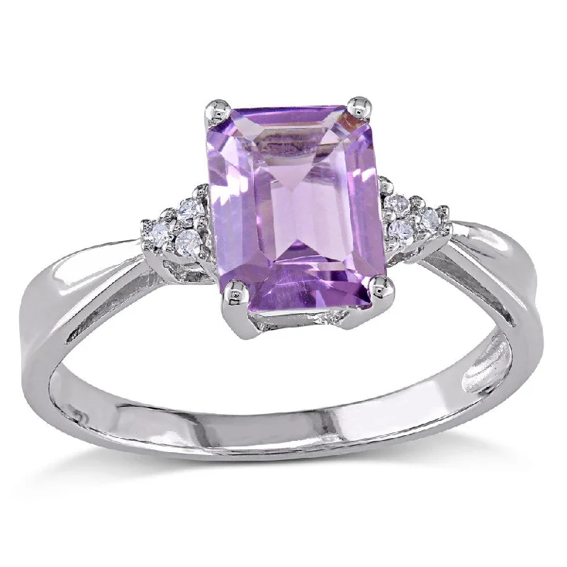 rose gold rings for women -Miadora 10k White Gold Emerald-cut Amethyst Ring