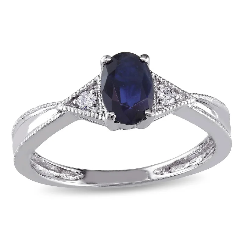 gold rings for women -Miadora 14k White Gold Diamond and Blue Sapphire Ring