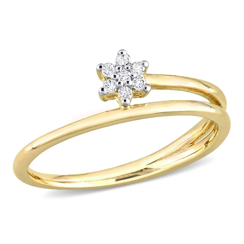 gold rings for women -Miadora Diamond Accent Floral Promise Ring in Yellow Silver