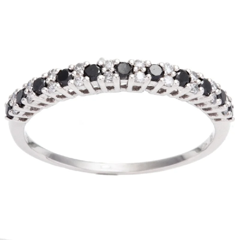 diamond rings for women -Miadora 10k Gold 1/2ct TDW Black and White Diamond Semi-eternity Ring