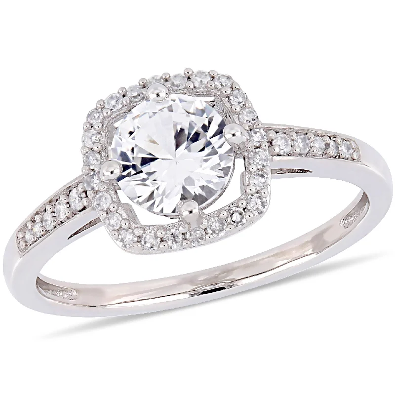 rose gold rings for women -Miadora 1ct TGW Created White Sapphire and 1/7ct TW Diamond Halo Ring in 10k White Gold