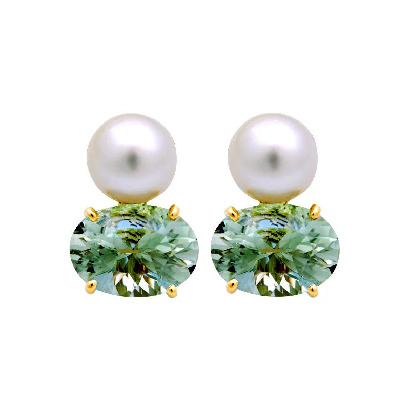 luxury diamond earrings for women -Earrings-Green Quartz and South Sea Pearl