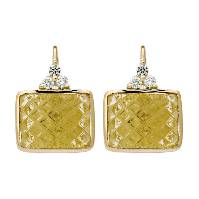 elegant earrings for women -Earrings-Lemon Quartz and Diamond