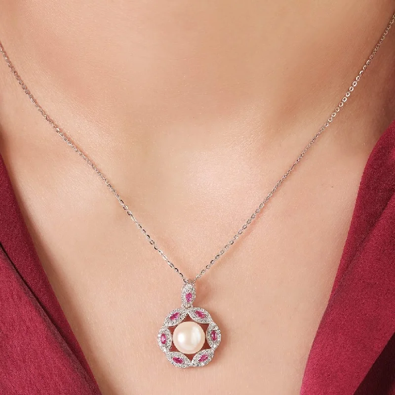 pearl necklaces for women -Pearl Radiance Harmony Rhodium-Plated 925 Sterling Silver Necklace