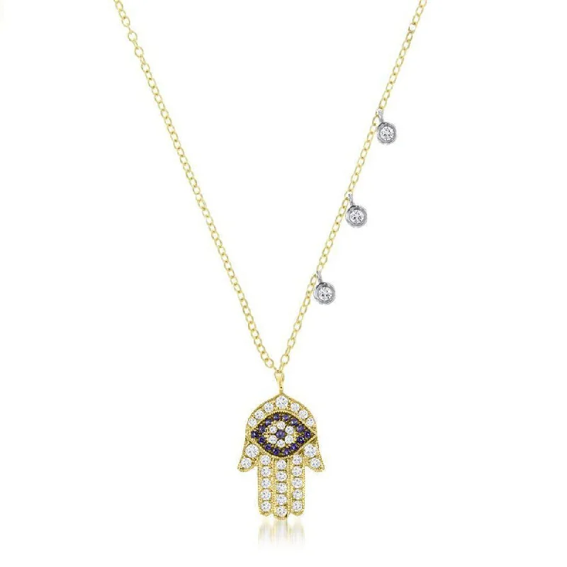 stylish necklaces for women -Diamond Hand of Fatima Necklace