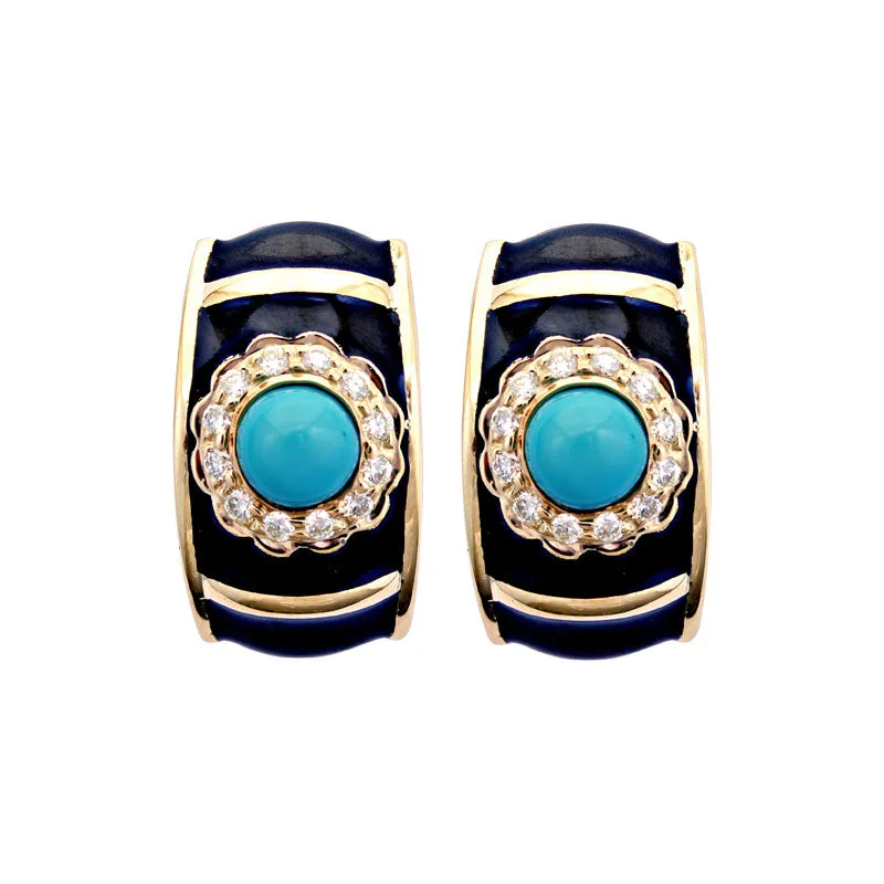 statement earrings for women -Earrings -Turquoise and Diamond (Enamel)