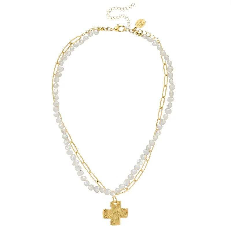 luxury wedding necklaces for women -Dainty Double Strand Cross Necklace