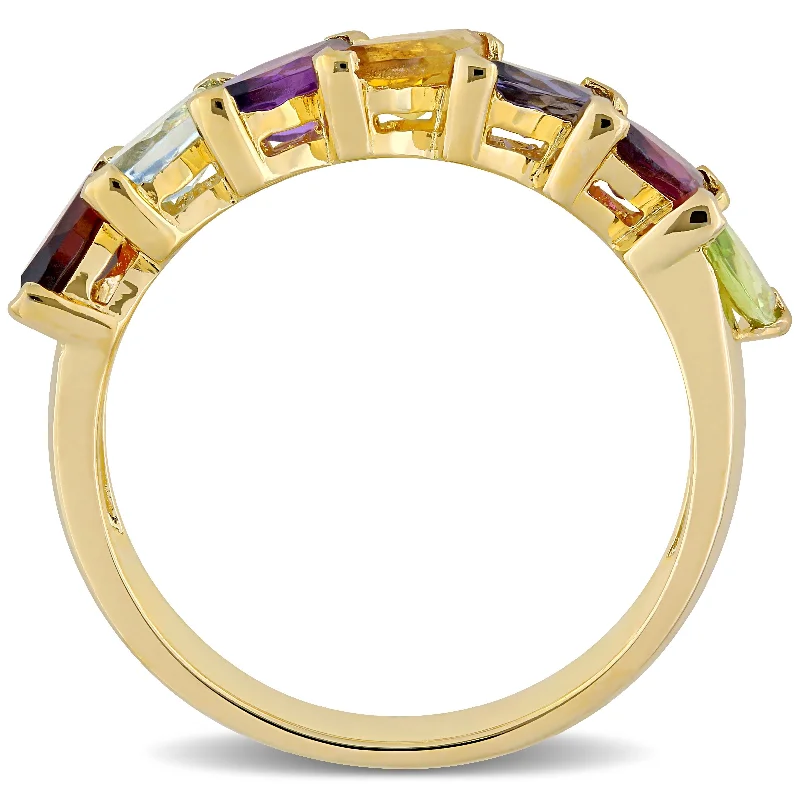 pearl rings for women -Marquise Shape Multi-Gemstone Ring in Yellow Plated Sterling Silver by Miadora