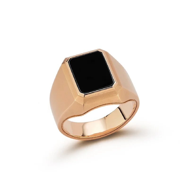 pearl rings for women -CARRINGTON 18K ROSE GOLD AND BLACK SPINEL RECTANGULAR SIGNET RING