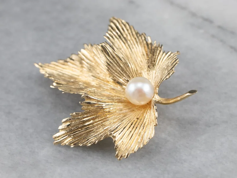 wedding veil brooches -Golden Pearl Grape Leaf Brooch