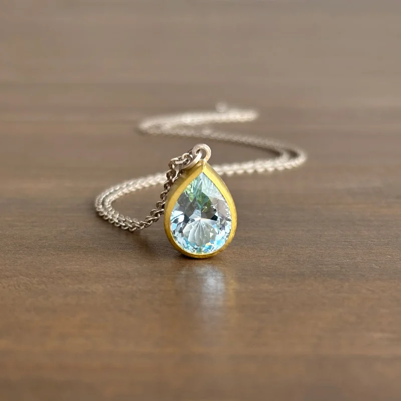 heart necklaces for women -Aquamarine Drop Pendant