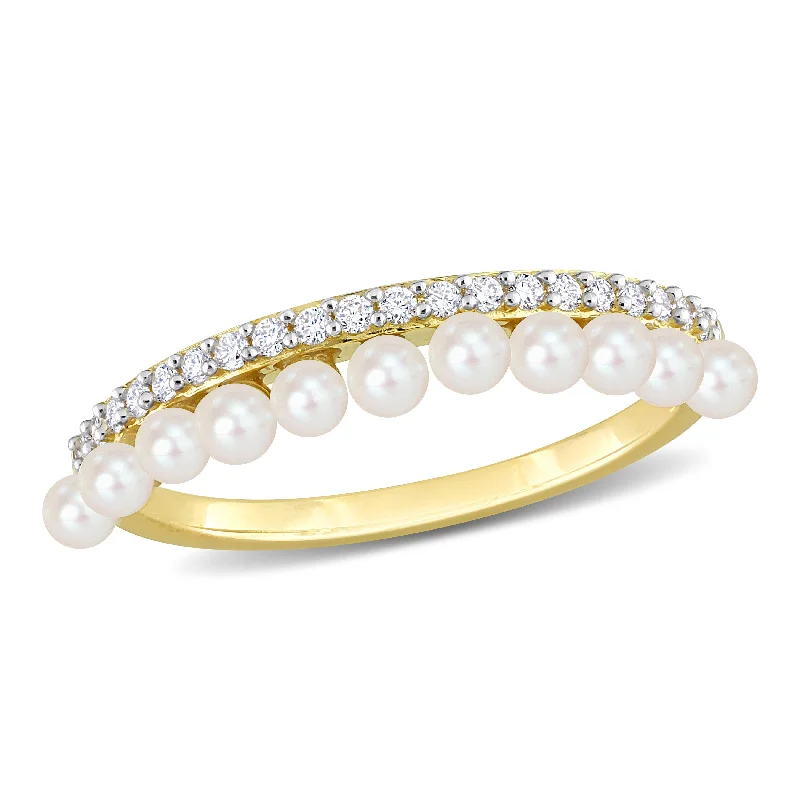 vintage engagement rings -Miadora 2-2.5mm Cultured Freshwater Pearl and 1/6ct TDW Diamond Single Row Ring in 14k Yellow Gold