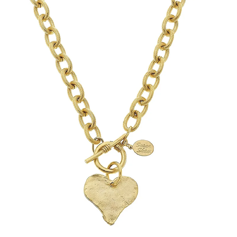 heart necklaces for women -Hand Cast Gold Heart Toggle Necklace