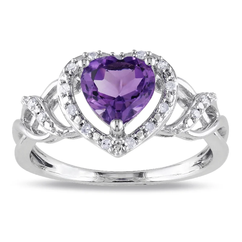 chunky rings for women -Miadora Sterling Silver Amethyst and 1/10ct TDW Diamond Heart Ring (H-I, I2-I3)