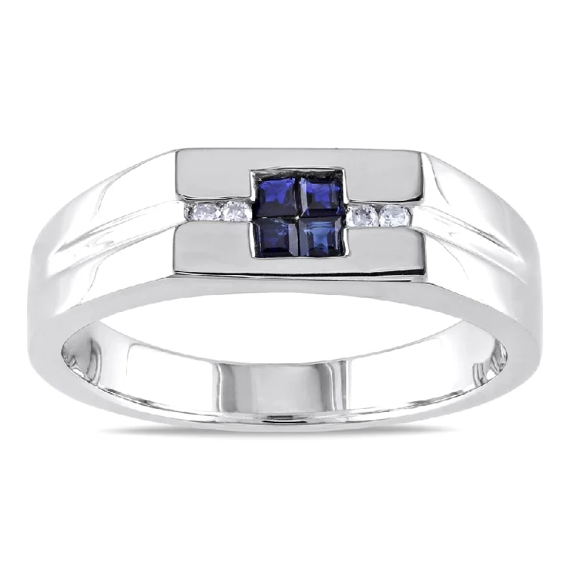 vintage engagement rings -Miadora Men's Sterling Silver Sapphire and White Diamond Accent Ring