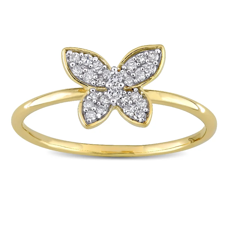 chunky rings for women -Miadora 10k Yellow Gold 1/8ct TDW Diamond Cluster Butterfly Ring